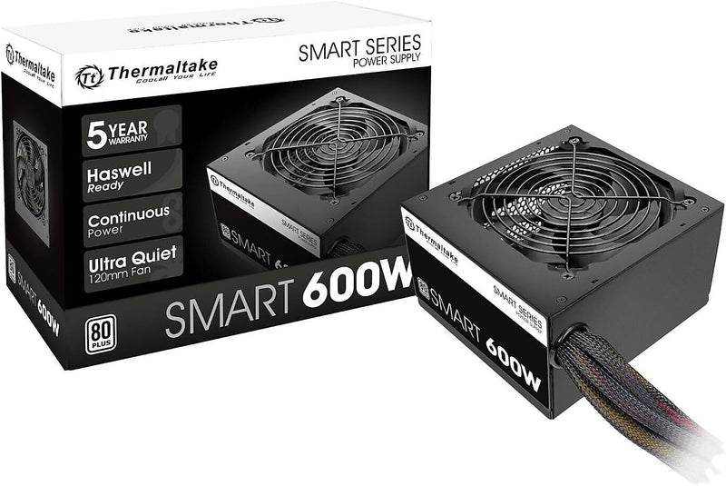 Thermaltake SMART Series 600W ATX 80 Plus Certified Active PFC Power Supply, Black (PS-SPW-0600NNFAWU-1)