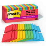 Post-it Super Sticky Notes, 3" x 3", Playful Primaries Collection, 70 Sheet/Pad, 24 Pads/Pack (65424SSANCP)