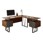 Techni Mobili 59" L-Shaped Desk with Drawers and File Cabinet, Walnut/Black (RTA-4809DL-WAL)