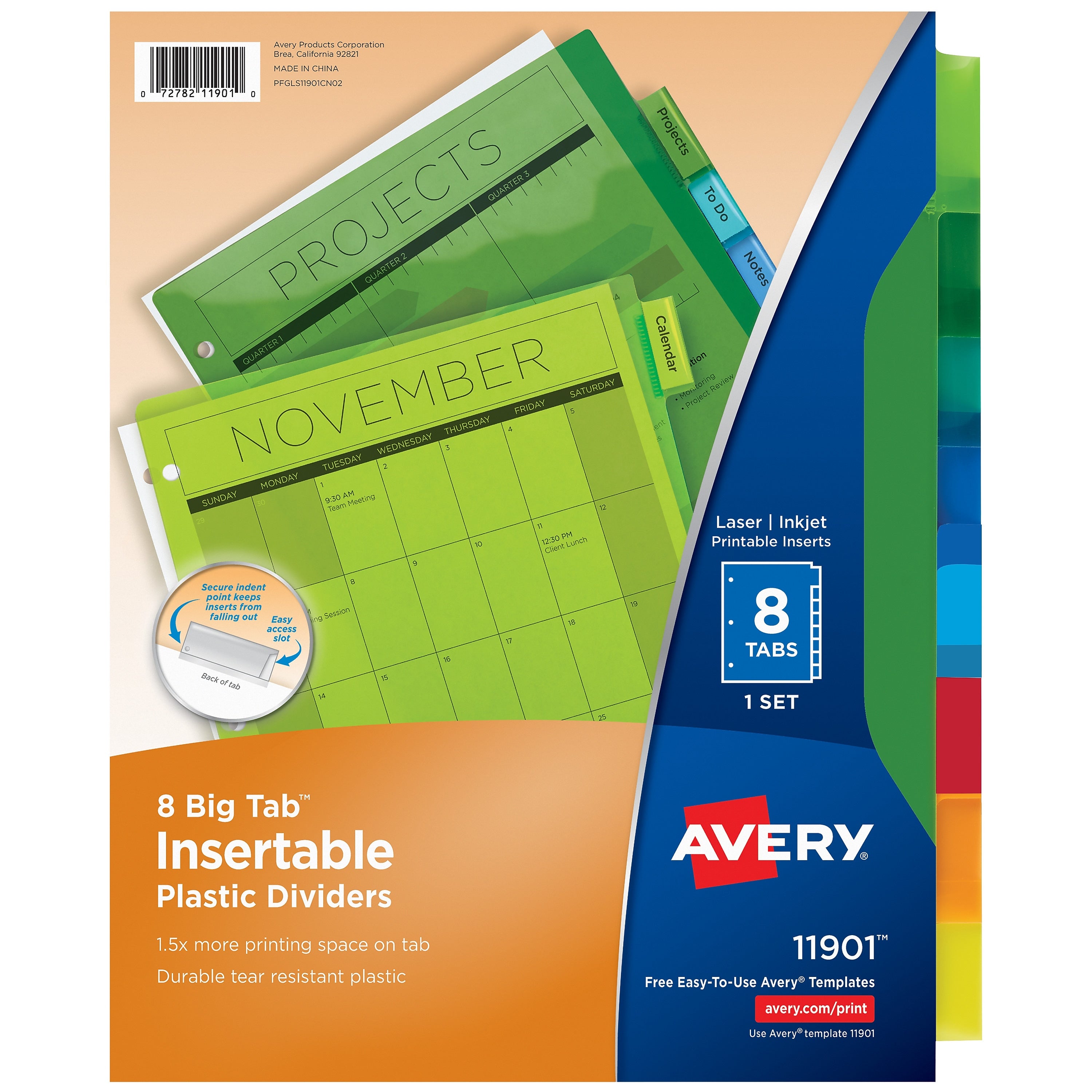 Avery Big Tab Insertable Plastic Dividers, 8 Tabs, Multicolor, 24 Sets/Carton (11903)
