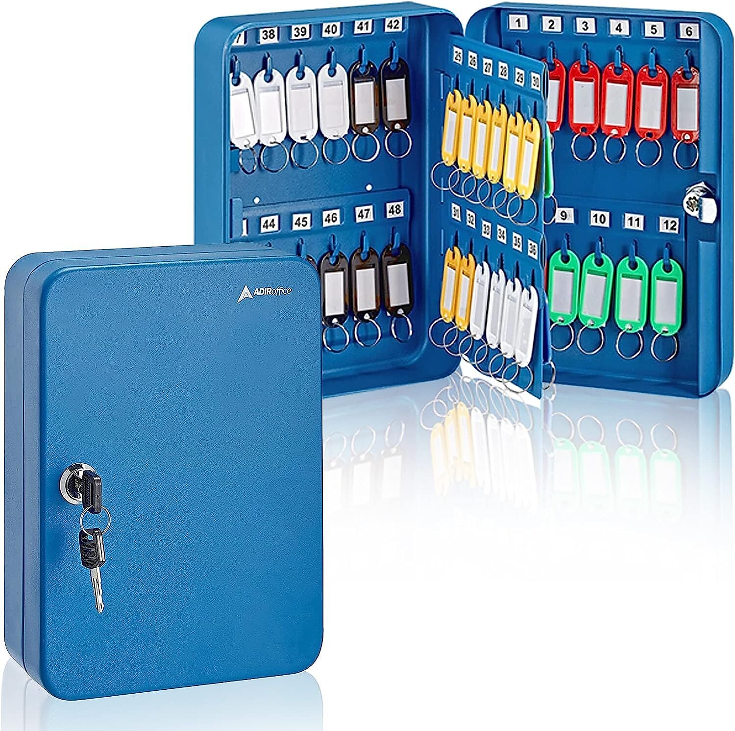 AdirOffice 48-Key Cabinet with Key Lock and Key Tags, Blue (681-48-BLU-PKG)