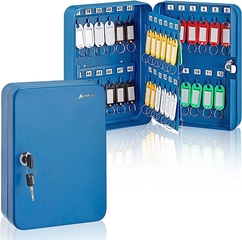 AdirOffice 48-Key Cabinet with Key Lock and Key Tags, Blue (681-48-BLU-PKG)
