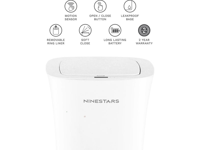 Nine Stars Plastic Sensor Trash Can, 2.6-Gallon, White (DZT-10-11)