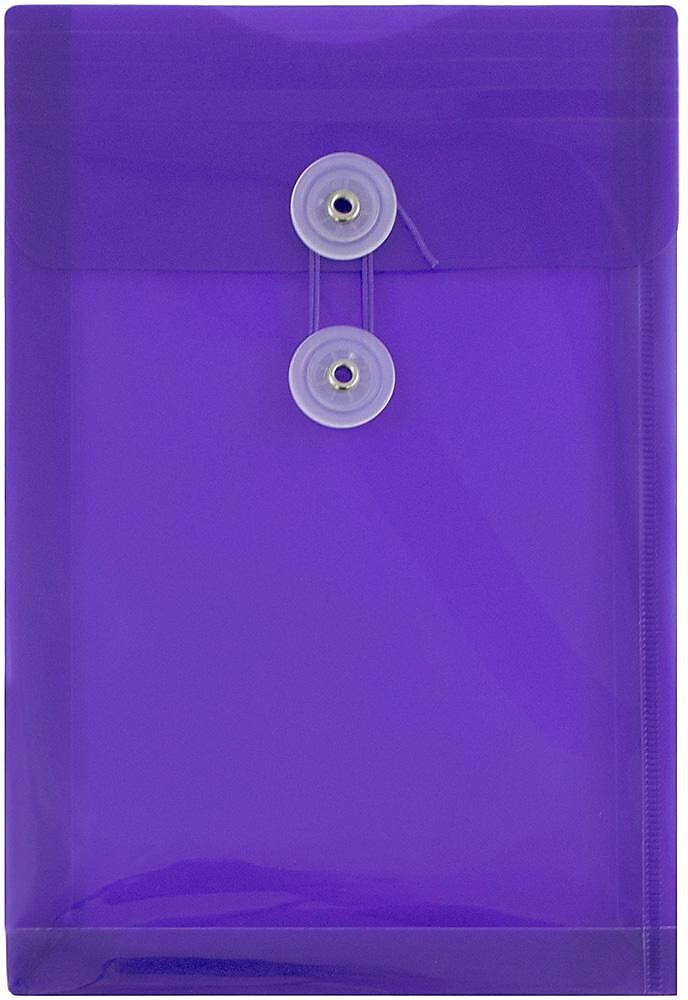 JAM Paper Premium Plastic Filing Envelope with Button & String Closure, 6 1/4" x 9 1/4", Purple, 3/Pack (472B1PUX3)
