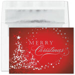 "Starry Tree Merry Christmas" Holiday Card w/Silver Lined White Envelope, 50/BX