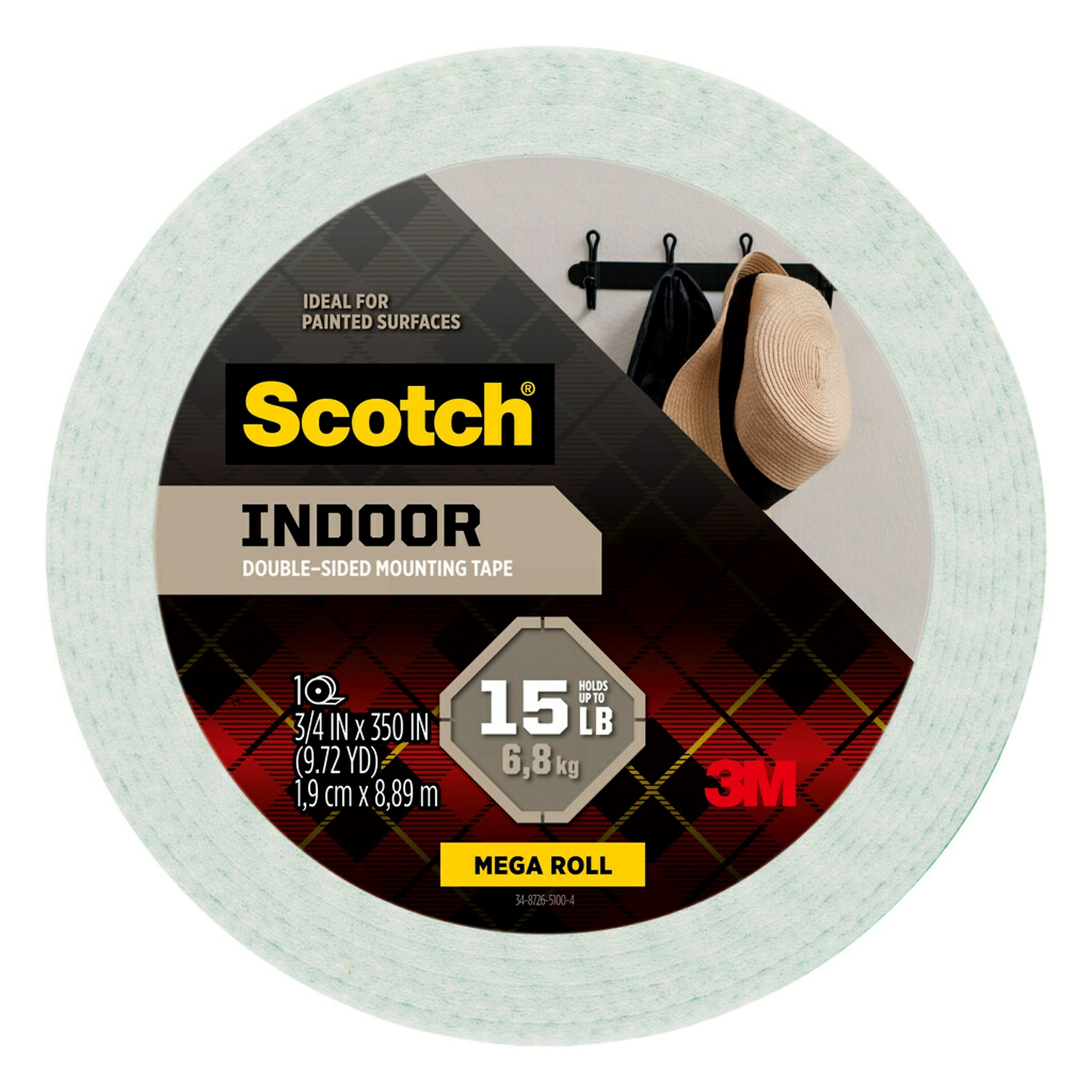 Scotch Double Sided Indoor Mounting Tape, 3/4" x 10 yds., White (110-LONG)