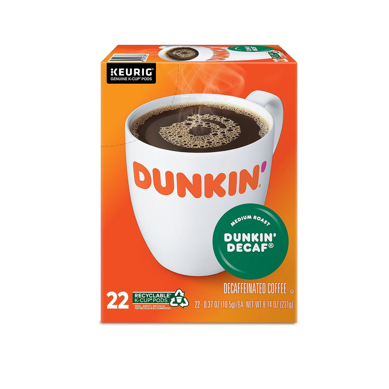 Dunkin' Decaf Coffee, Medium Roast, 0.37 oz. Keurig® K-Cup® Pods, 22/Box (400846)