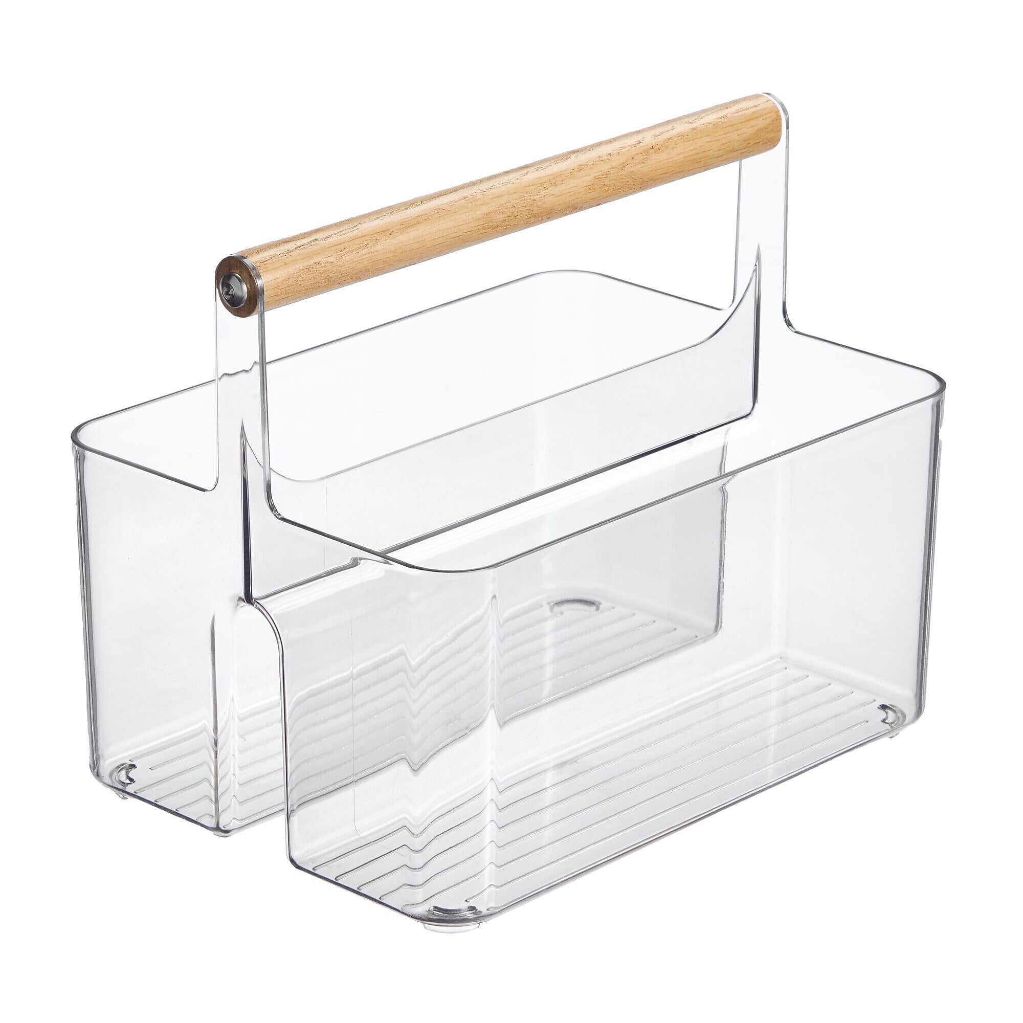 mDesign 2-Compartment Plastic Desk Organizer, Clear/Natural (25717RW)