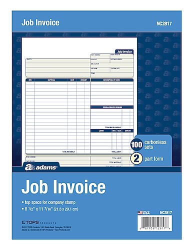 Adams 2-Part Carbonless Invoices, 8" x 11", 100 Sets/Book (NC2817)