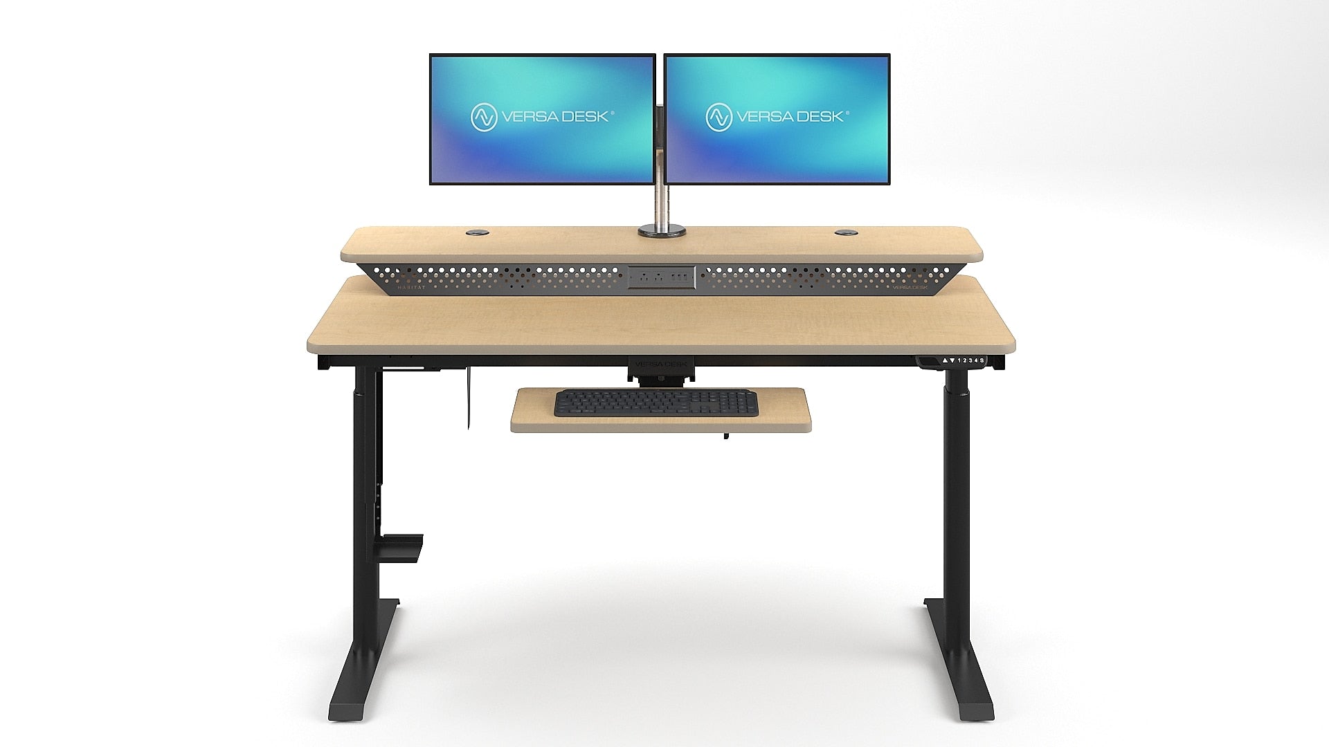 VersaDesk PowerLift Split-Level 60"W Electric Rectangular Adjustable Standing Desk, Maple/Black (PL2SD6030-BM)