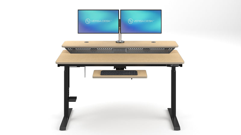 VersaDesk PowerLift Split-Level 60"W Electric Rectangular Adjustable Standing Desk, Maple/Black (PL2SD6030-BM)