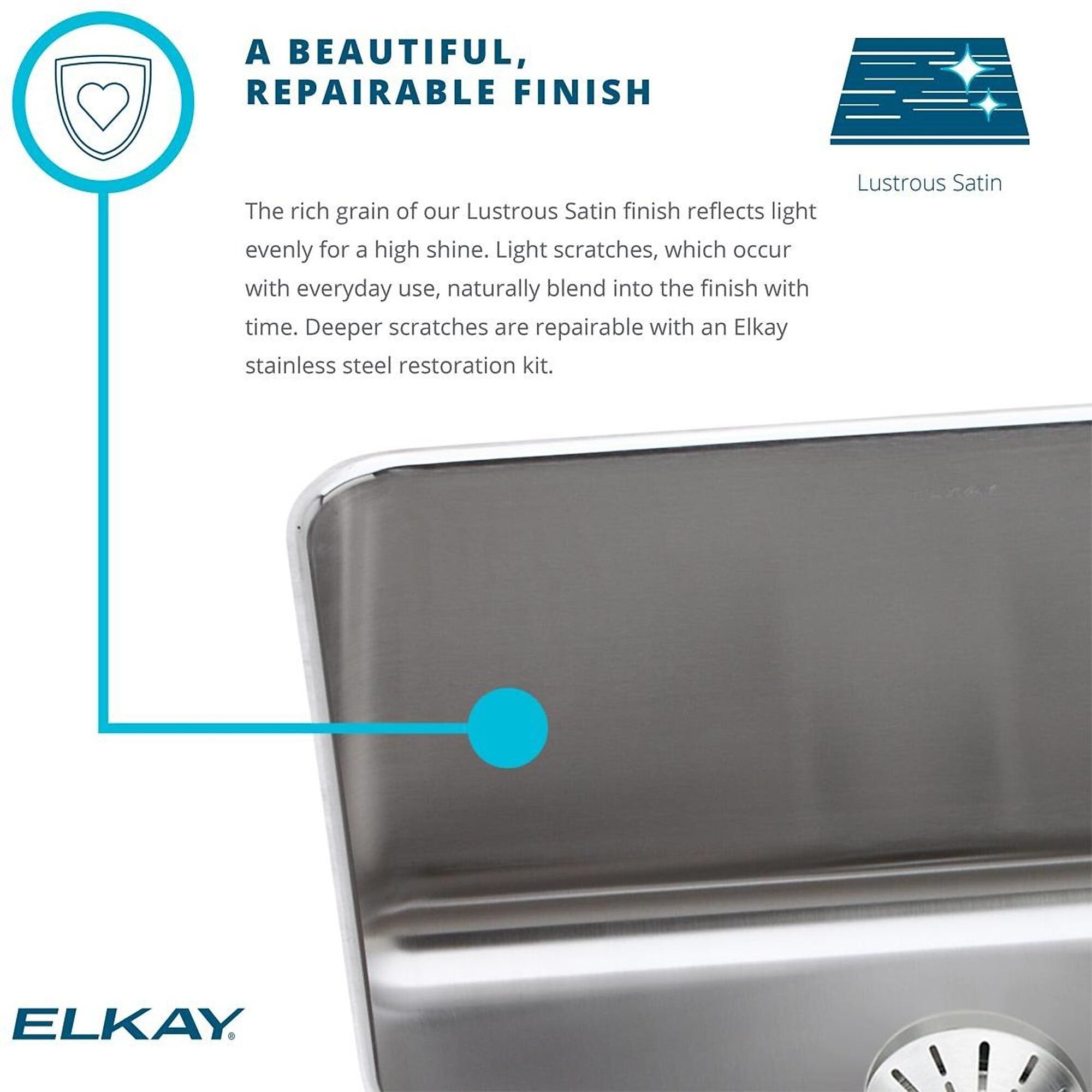 Elkay Lustertone 22" Drop In Single Basin Stainless Steel Kitchen Sink (LRAD2219653)