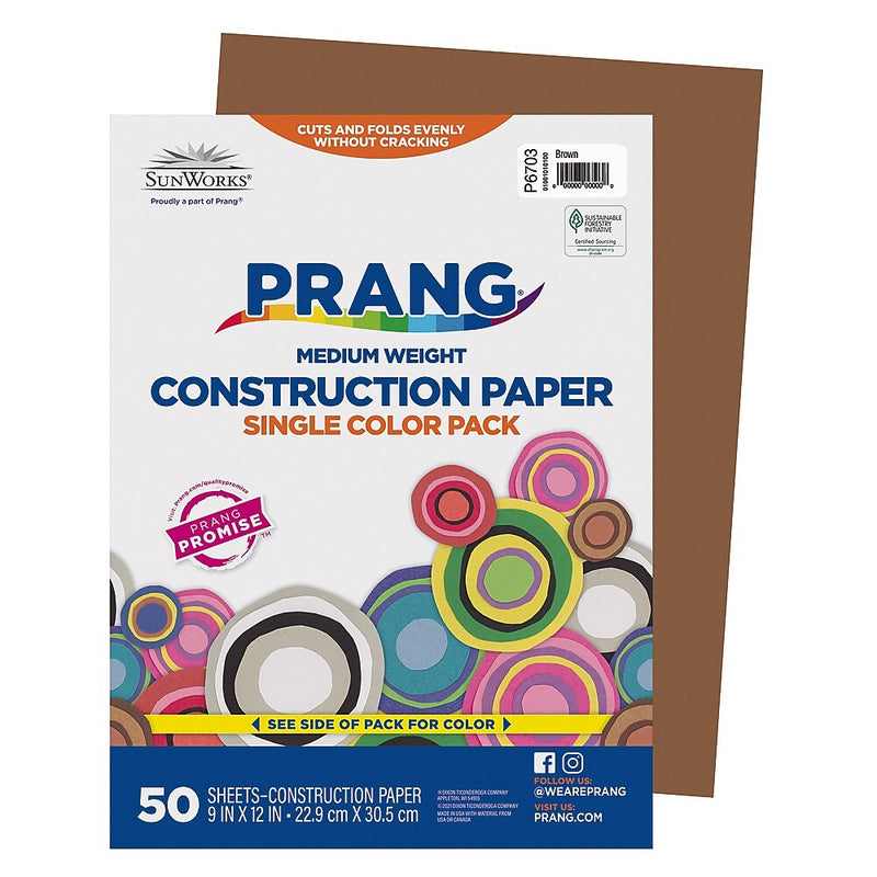 Prang 9" x 12" Construction Paper, Brown, 50 Sheets/Pack (P6703-0001)
