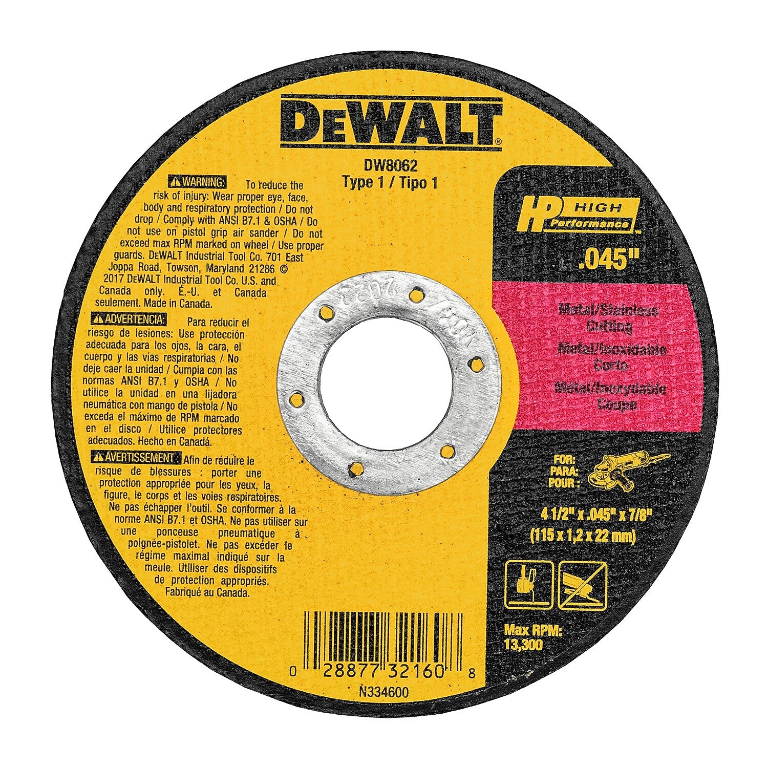 DeWalt High Performance Aluminum-Oxide Cutting Wheel, 5/Pack (DW8062B5)