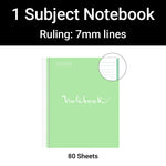 Miquelrius Emotions 1-Subject Notebook, 8.5" x 11", College-Ruled, 80 Sheets, Mint, 5/Pack (48276CS)