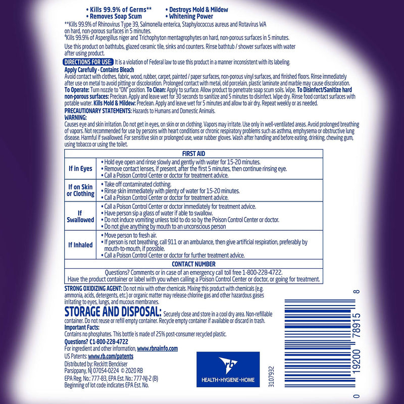 Lysol Mold & Mildew Remover with Bleach, Unscented, 32 fl oz., 12/Carton (1920078915)
