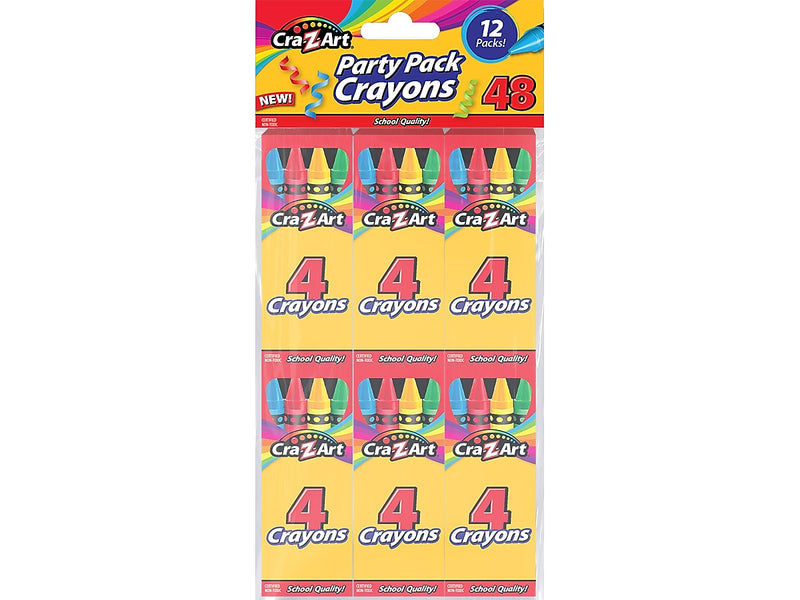 Cra-Z-Art Crayons, Assorted Colors, 4/Box, 12 Boxes/Pack (10217-48)