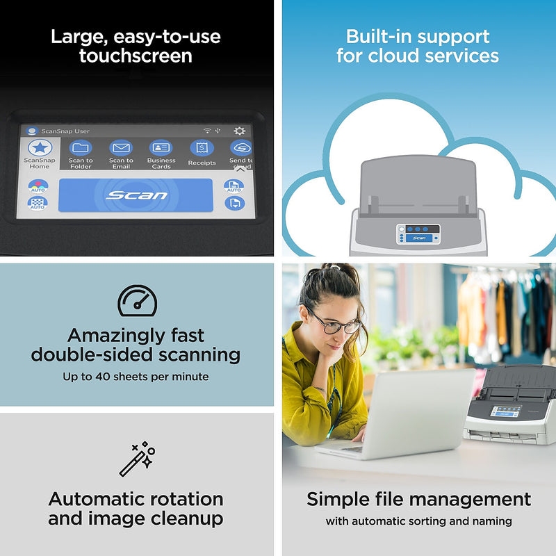 RICOH ScanSnap IX1600 PA03770-B615 Wireless Duplex Document Scanner, White