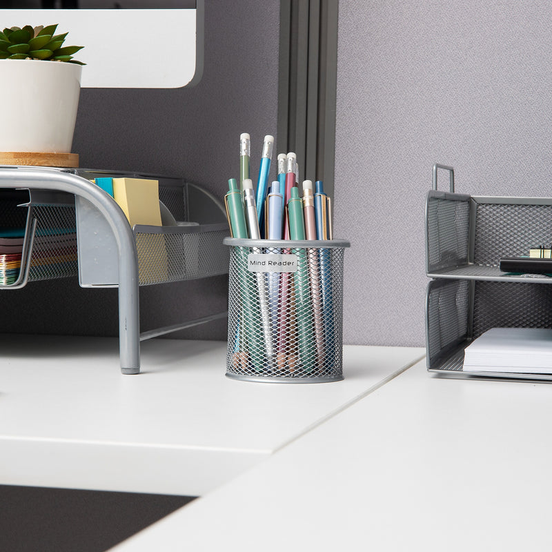 Mind Reader Metal Pen and Accessory Holder Desk Organizer, Silver, 3-Pieces (CLIPMESH3-SIL)