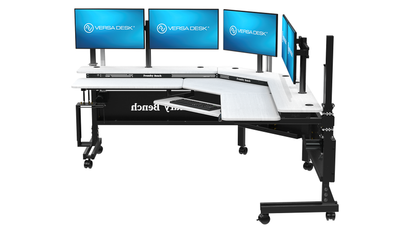 VersaDesk Foundry Bench 80"W Electric Corner Adjustable Standing Desk, White/Black (FBC8080-BW-APP)