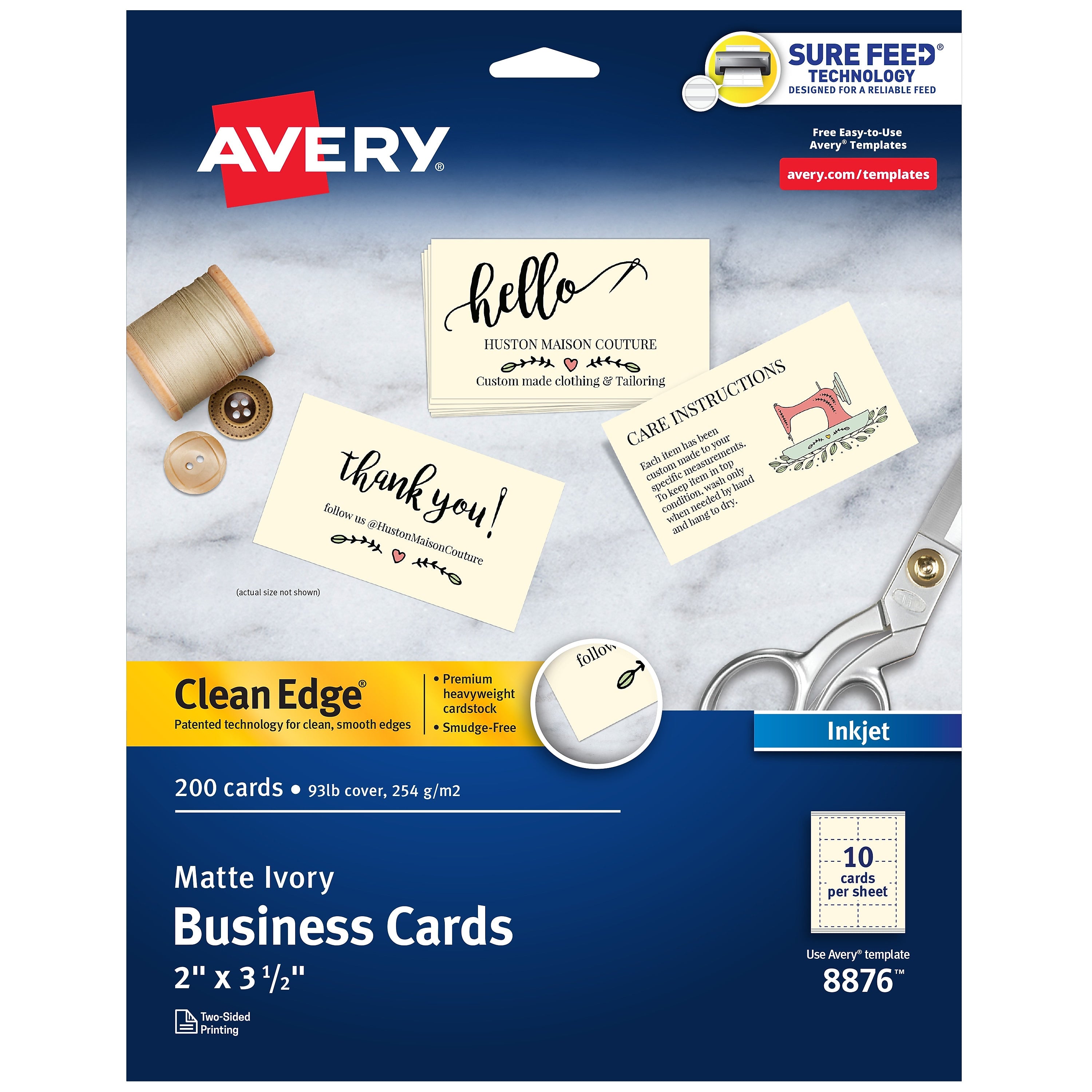 Avery Clean Edge Business Cards, 3.5" x 2", Matte Ivory, 200/Pack (8876)