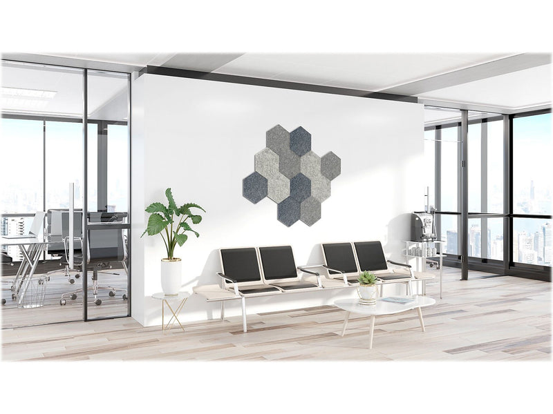 Luxor Reclaim Stick-On Decorative Acoustic Panels, 11"H x 9.5"W, Ocean Foam Combo PET, 12/Pack (RCLMHEX001)