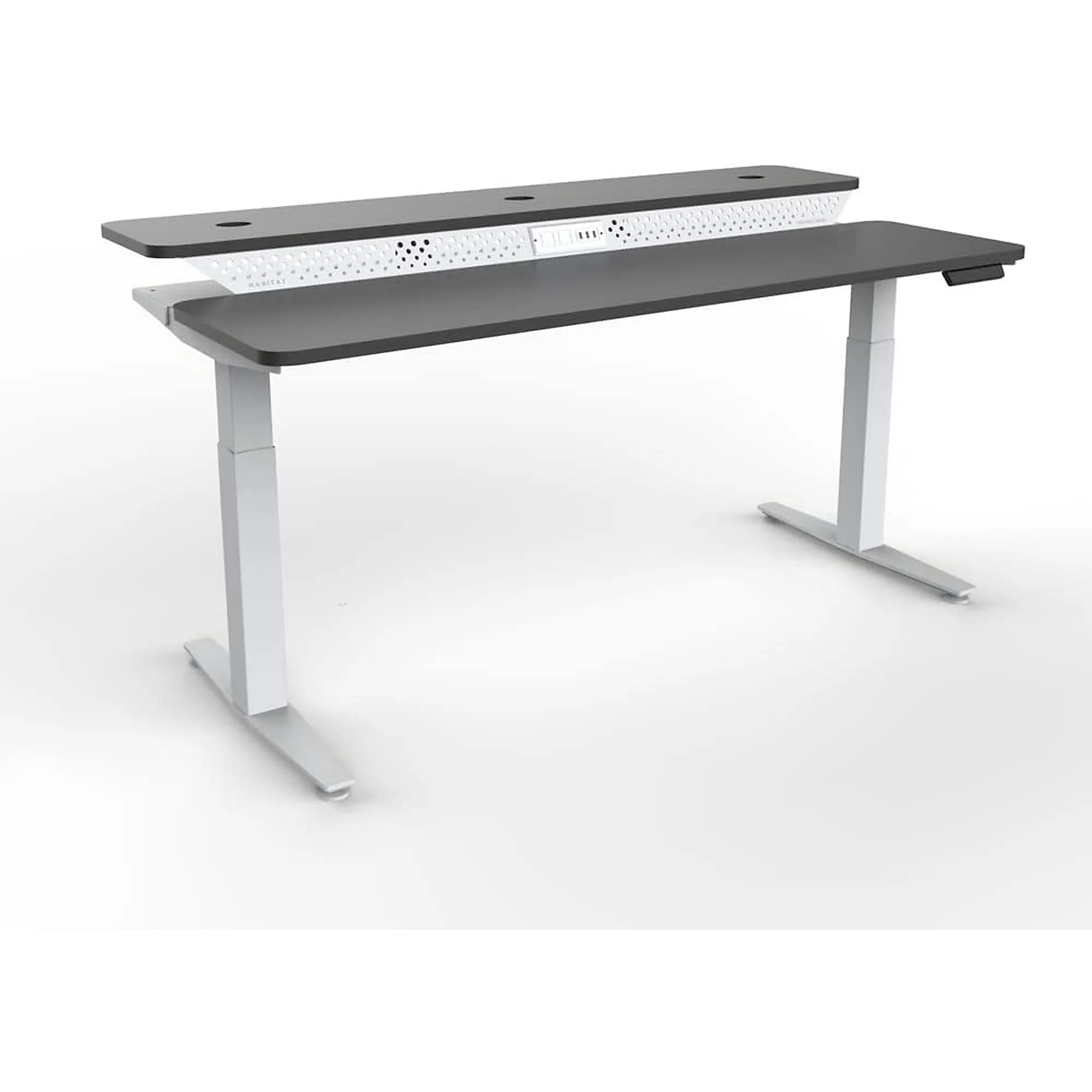 VersaDesk PowerLift Split-Level 60"W Electric Rectangular Adjustable Standing Desk, Black/White (PL2SD6030-WB)