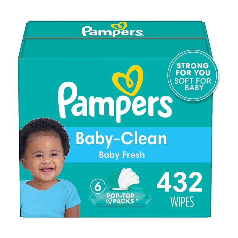 Pampers Baby Clean Wipes, Baby Fresh Scented, 6 Packs/Carton, 432 Wipes/Carton (73278/75614)