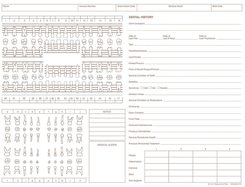 Medical Arts Press General Dental Exam Chart,  Ivory (21140RL)