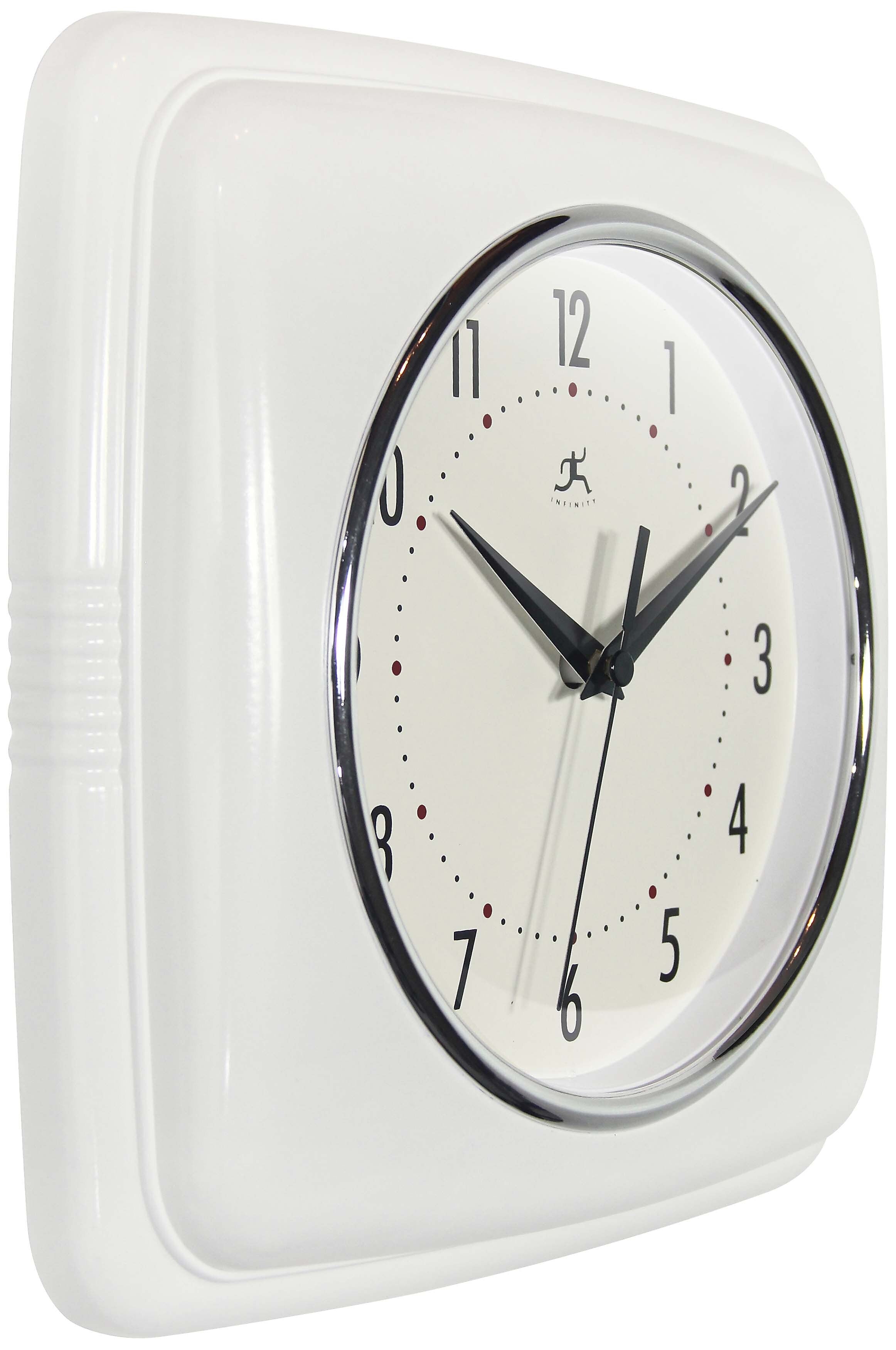 Infinity Instruments Square Retro White Wall Clock, 9.25" (13228WH-4103)