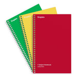 Staples 1-Subject Notebooks, 5" x 7.75", College Ruled, 80 Sheets, Assorted Colors, 3/Pack (ST11670C)