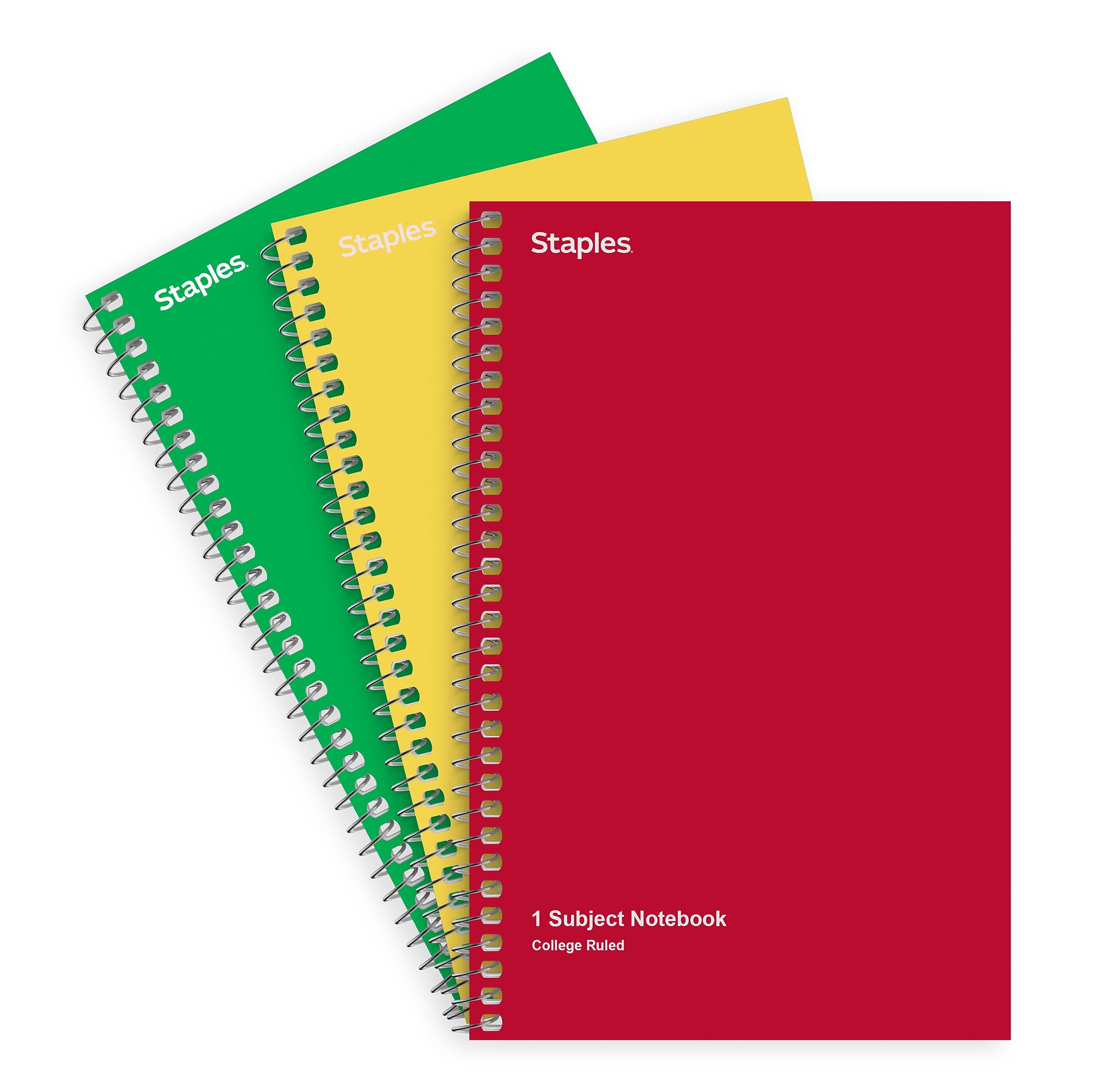 Staples 1-Subject Notebooks, 5" x 7.75", College Ruled, 80 Sheets, Assorted Colors, 3/Pack (ST11670C)