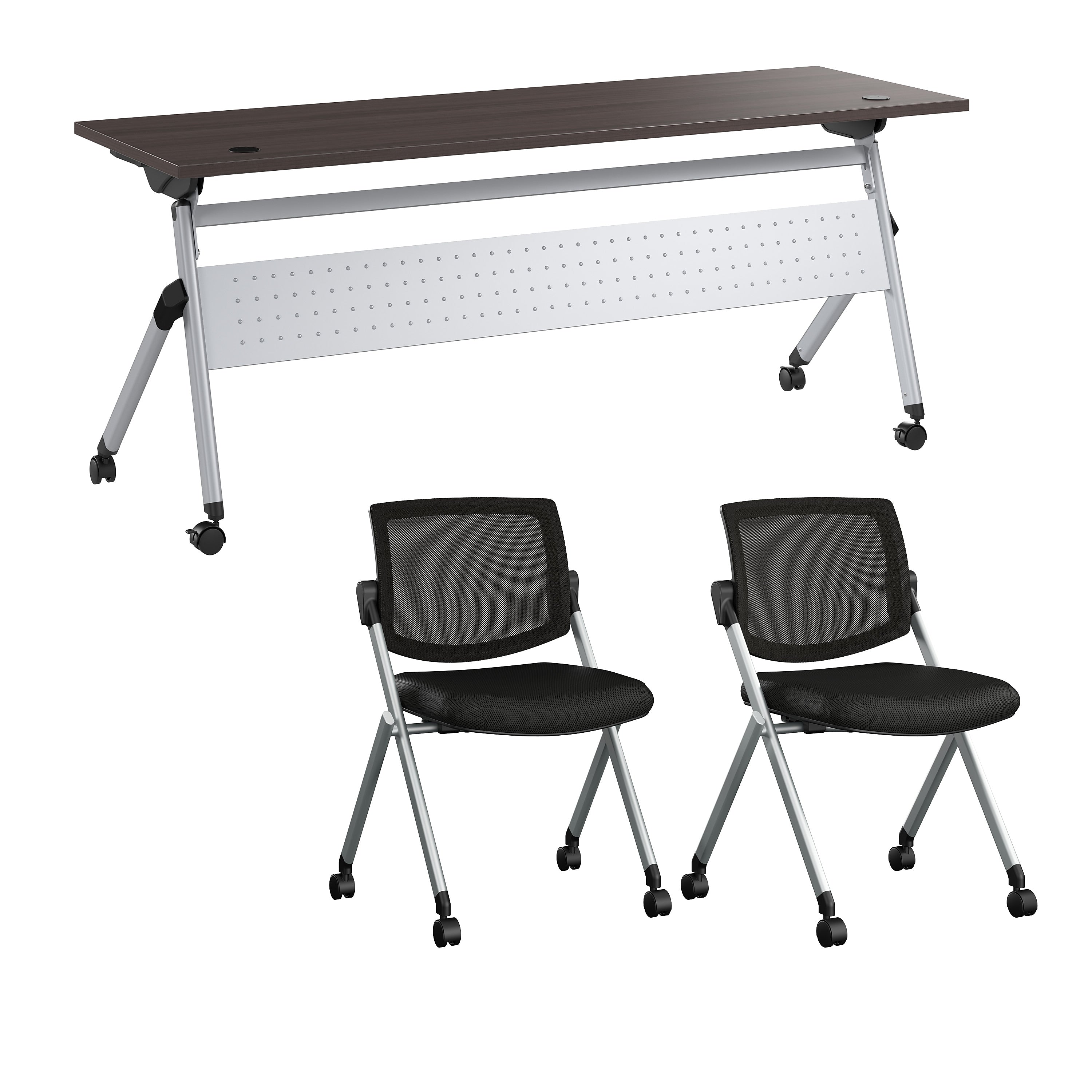 Bush Business Furniture Envision 72"W Foldable Training Room Table with 2 Chairs, Storm Gray (NVS004SG)