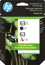 HP 63XL/63 Black High Yield and Tri-Color Standard Yield Ink Cartridge, 2/Pack (L0R48AN#140)