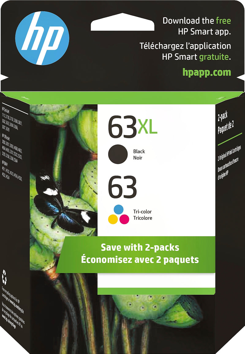 HP 63XL/63 Black High Yield and Tri-Color Standard Yield Ink Cartridge, 2/Pack (L0R48AN#140)