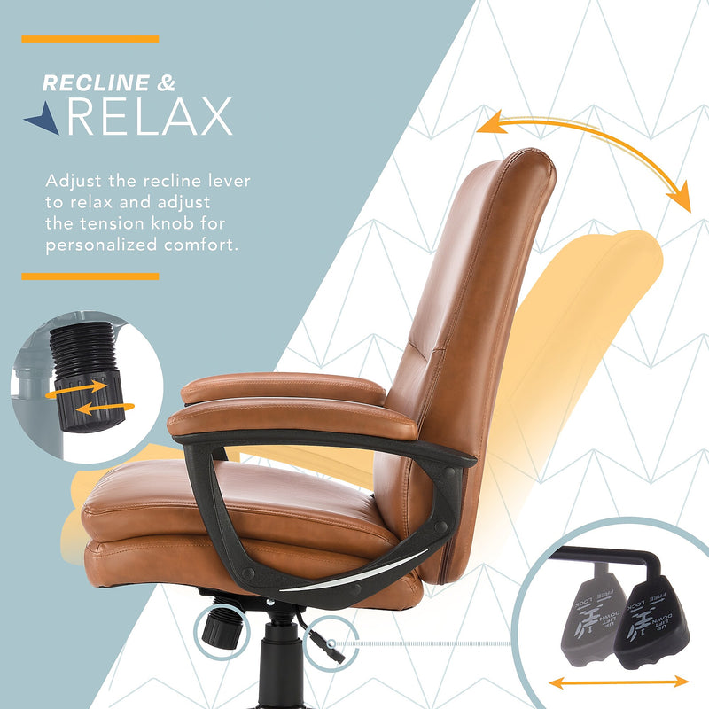 Click365 Classic Comfort Ergonomic Bonded Leather Swivel Executive Chair, Cognac (CCHR10024A)