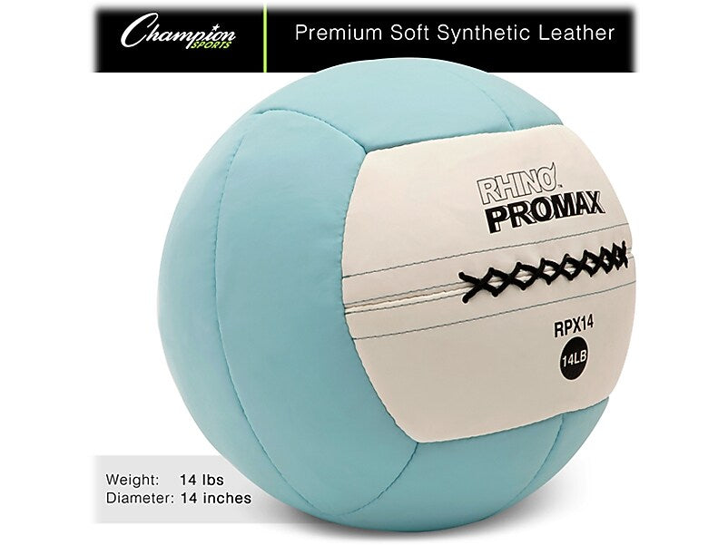 Champion Sports RHINO Promax Medicine Ball, Light Blue/White, 14 Lbs. (RPX14)