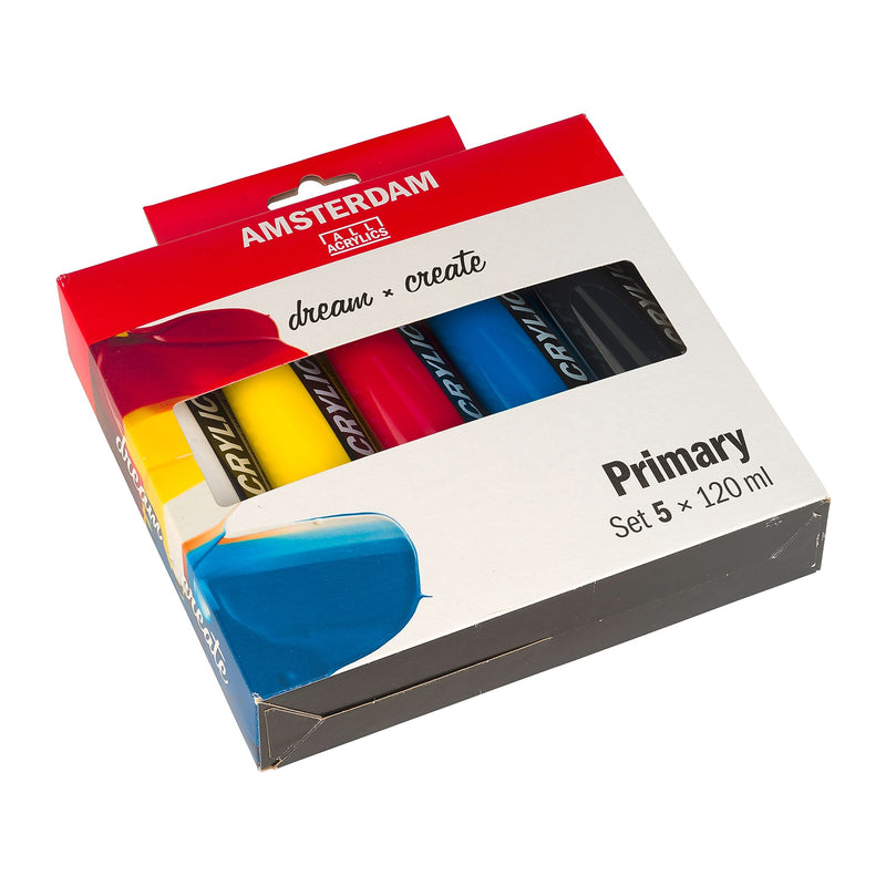 Amsterdam Primary Acrylic Paint, Assorted Colors, 5/Pack (AMS17791905)