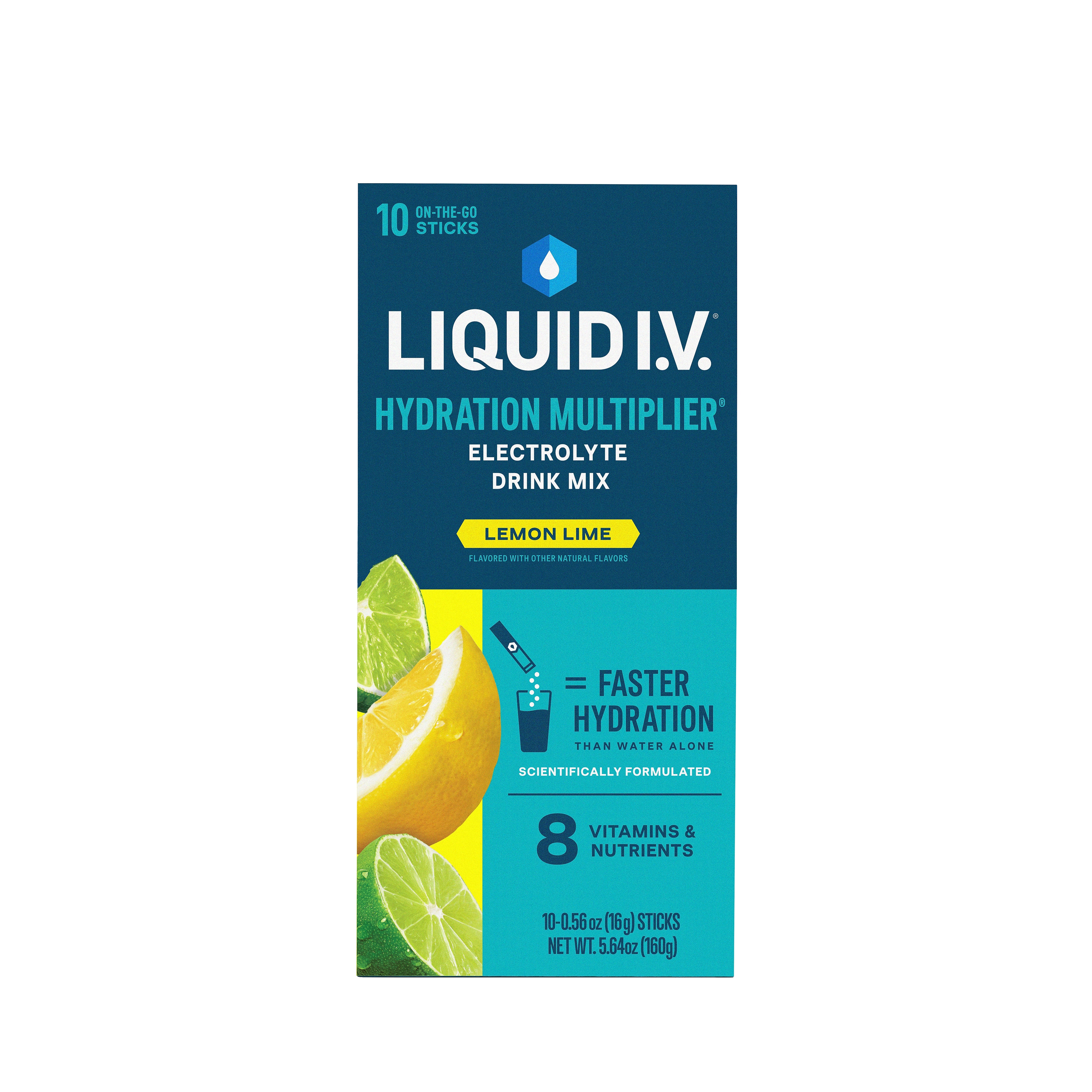 LIQUID I.V. Hydration Multiplier Lemon Lime Powder Drink Mix, 10 Packets/Pack (220-02077)