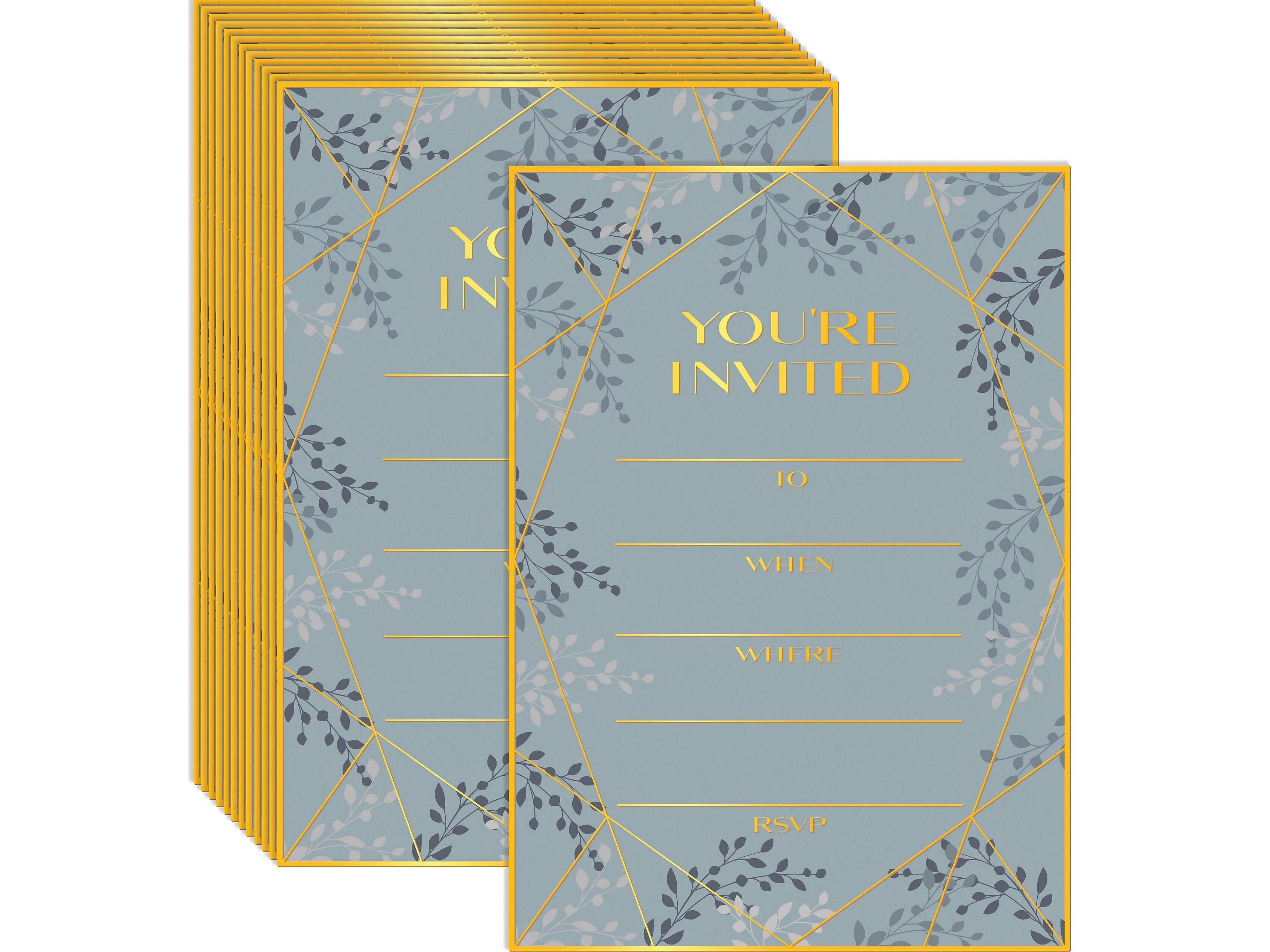 Better Office 5" x 7" Blank Invitations, Sage Green/Metallic Gold, 25/Pack (64631-25PK)