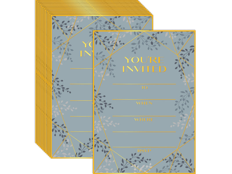Better Office 5" x 7" Blank Invitations, Sage Green/Metallic Gold, 25/Pack (64631-25PK)