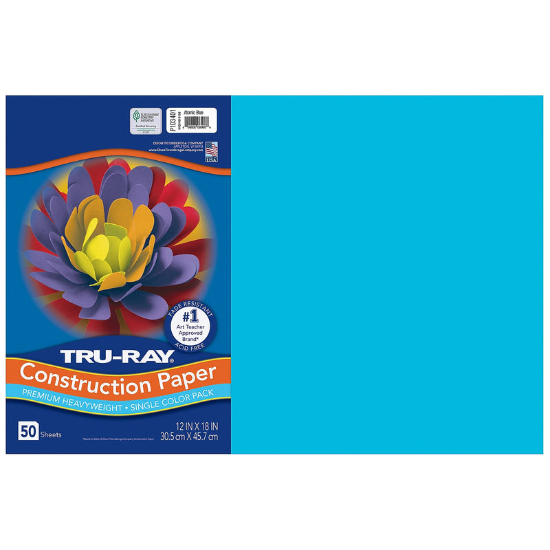 Tru-Ray 12" x 18" Construction Paper, Atomic Blue, 50 Sheets/Pack, 3 Packs/Bundle (PAC103401-3)