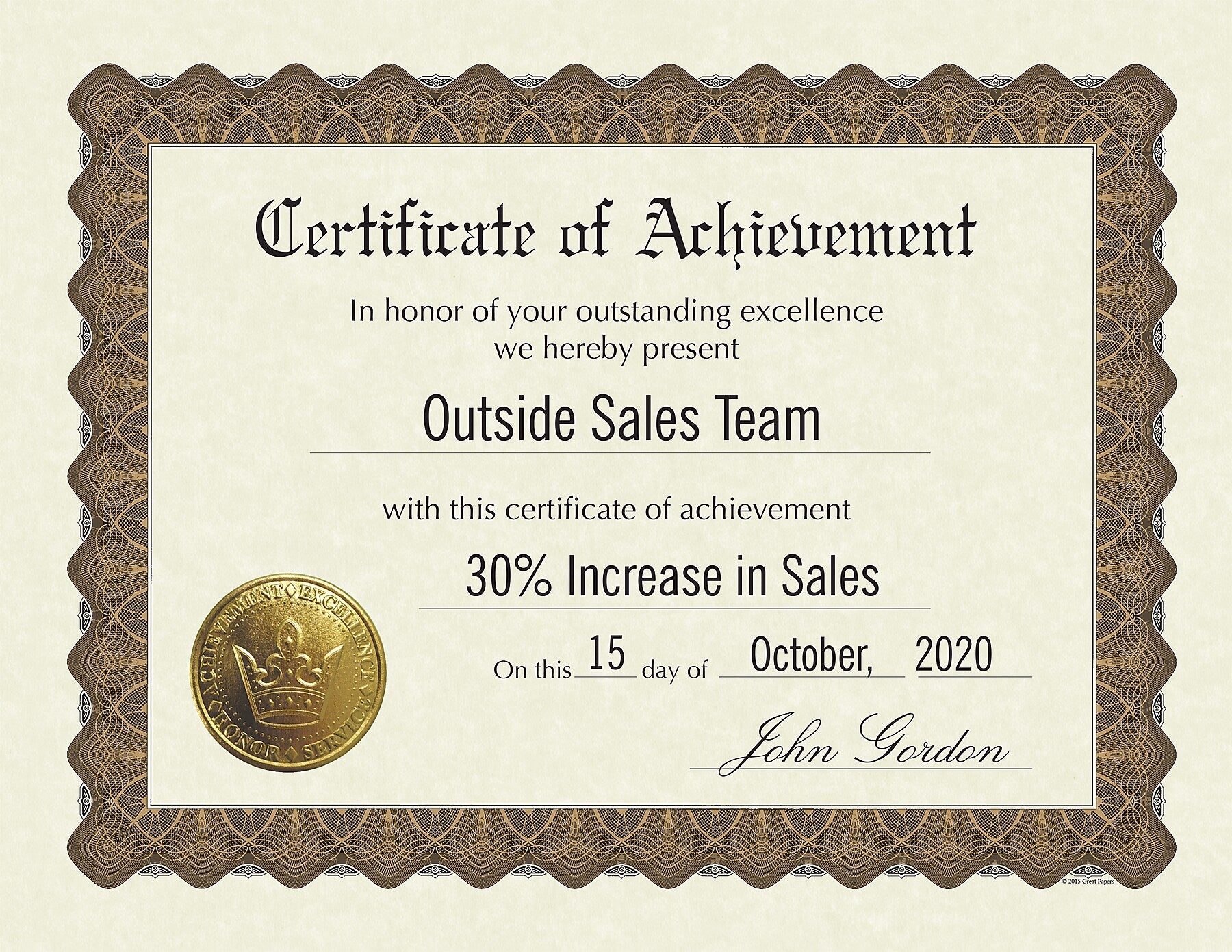 Masterpiece Stock Achievement Certificates, 8.5" x 11", Ivory, 6/Pack (930100)