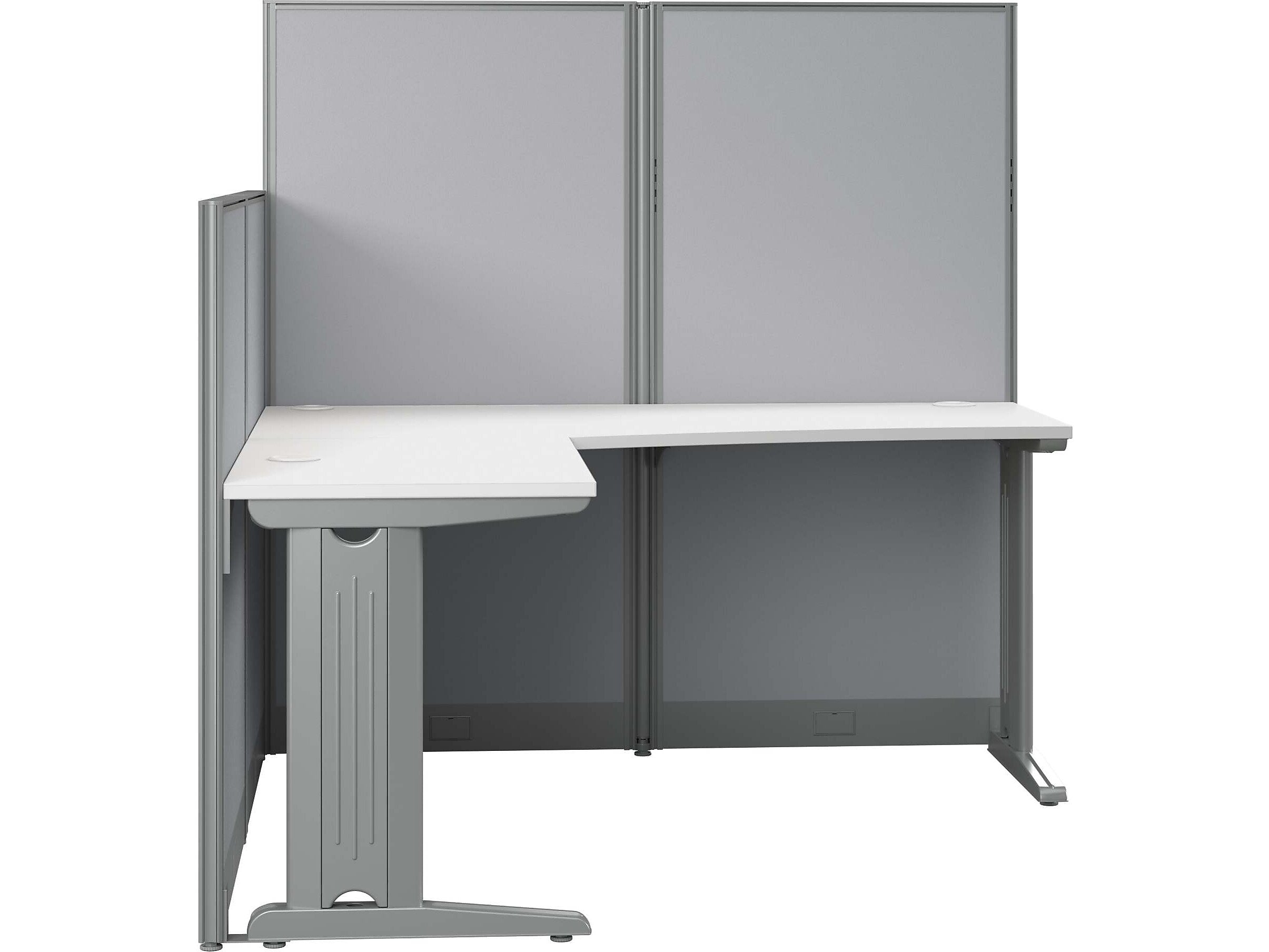 Bush Business Furniture Office in an Hour 63"H x 65"W L-Shaped Cubicle Panel Workstation, Pure White (WC36194-03K)