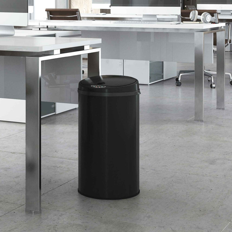 iTouchless Stainless Steel Round Sensor Trash Can with AbsorbX Odor Control System, 8 Gallon, Black (MT08RB)