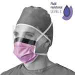 Medline ASTM Level 3 Surgical Face Masks with Eye Shield, Purple, 25/Box, 4 Boxes/Carton (NON27410)