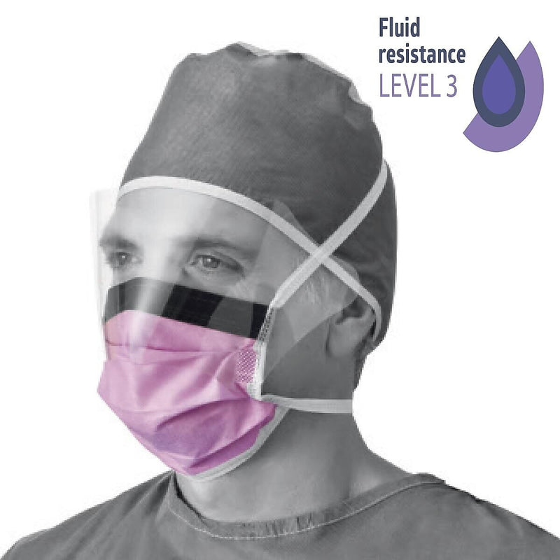 Medline ASTM Level 3 Surgical Face Masks with Eye Shield, Purple, 25/Box, 4 Boxes/Carton (NON27410)