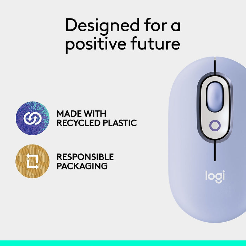 Logitech POP Wireless Ambidextrous Optical Mouse, Lilac (910-007410)
