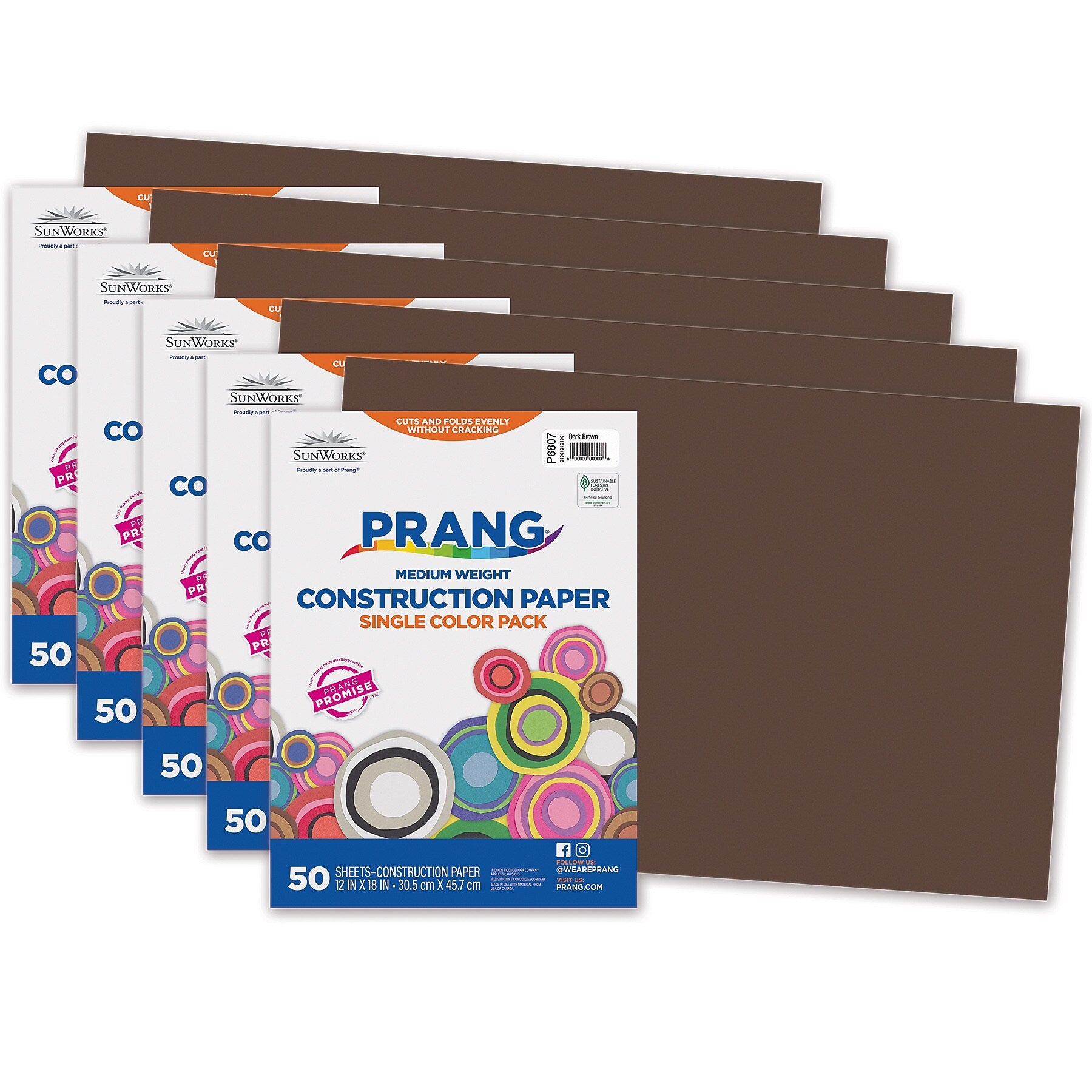 Prang 12" x 18" Construction Paper, Dark Brown, 50 Sheets/Pack, 5 Packs/Bundle (PAC6807-5)
