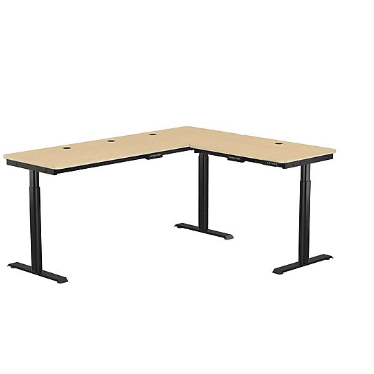 VersaDesk PowerLift 72"W Electric L-Shaped Adjustable Standing Desk, Maple/Black (PLLSD7260-BM-APP)